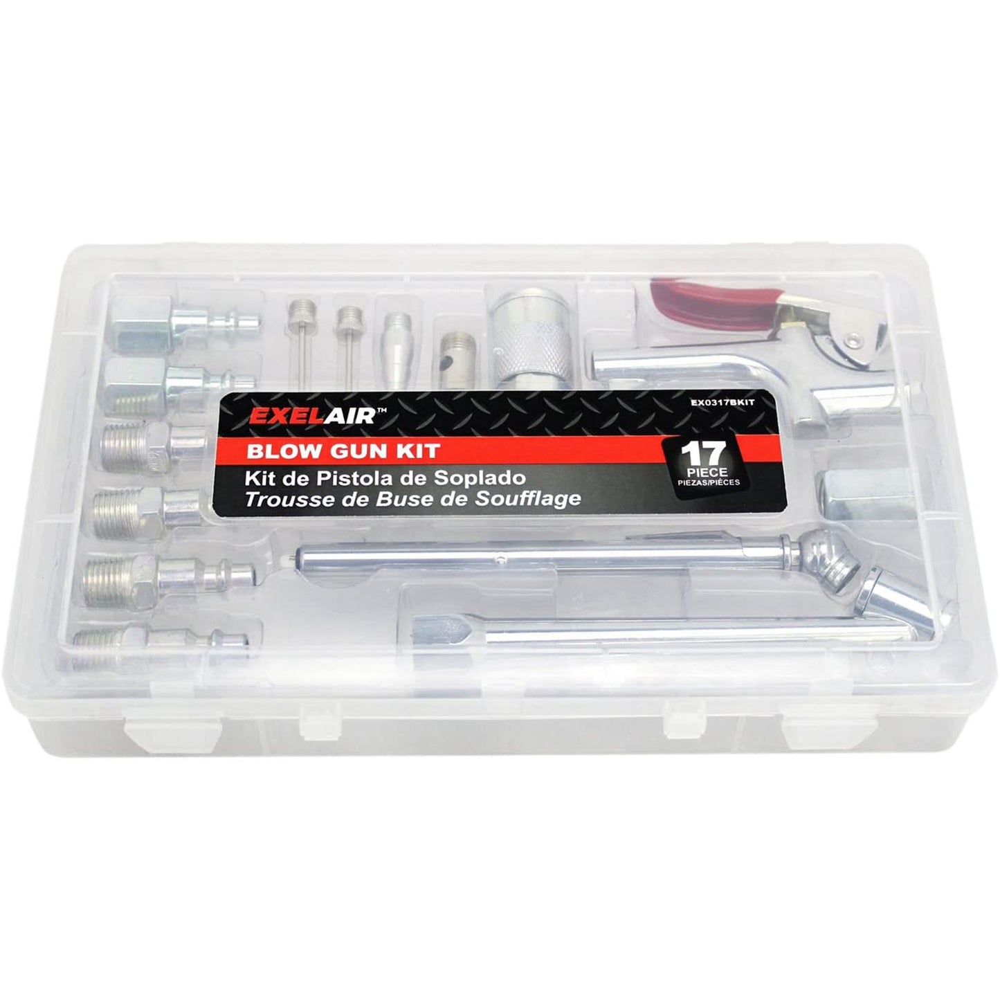  17 Piece Blow Gun Kit With Couplers And Plugs Milton M-Style Exelair EX0317BKIT(17 Piece Blow Gun And Accessory Kit Air Chuck M Style Couplers Exelair By Milton Ex0317bkit)