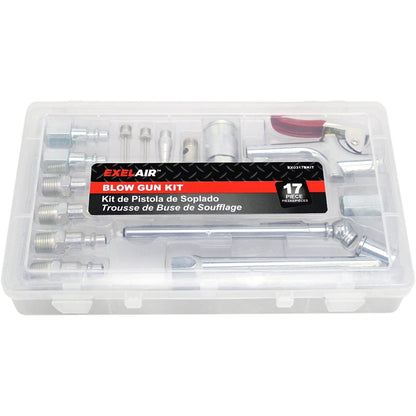  17 Piece Blow Gun Kit With Couplers And Plugs Milton M-Style Exelair EX0317BKIT(17 Piece Blow Gun And Accessory Kit Air Chuck M Style Couplers Exelair By Milton Ex0317bkit)