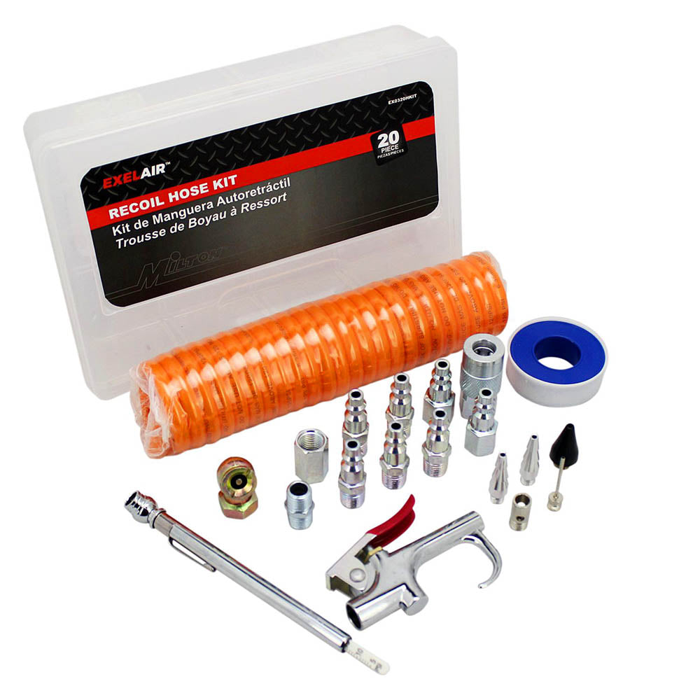  Milton Exelair 20 Piece 13' Recoil Hose Kit And Air Accessory Set EX0320HKIT(20 Piece Recoil Hose Kit Air Accessories Exelair By Milton Ex0320hkit)