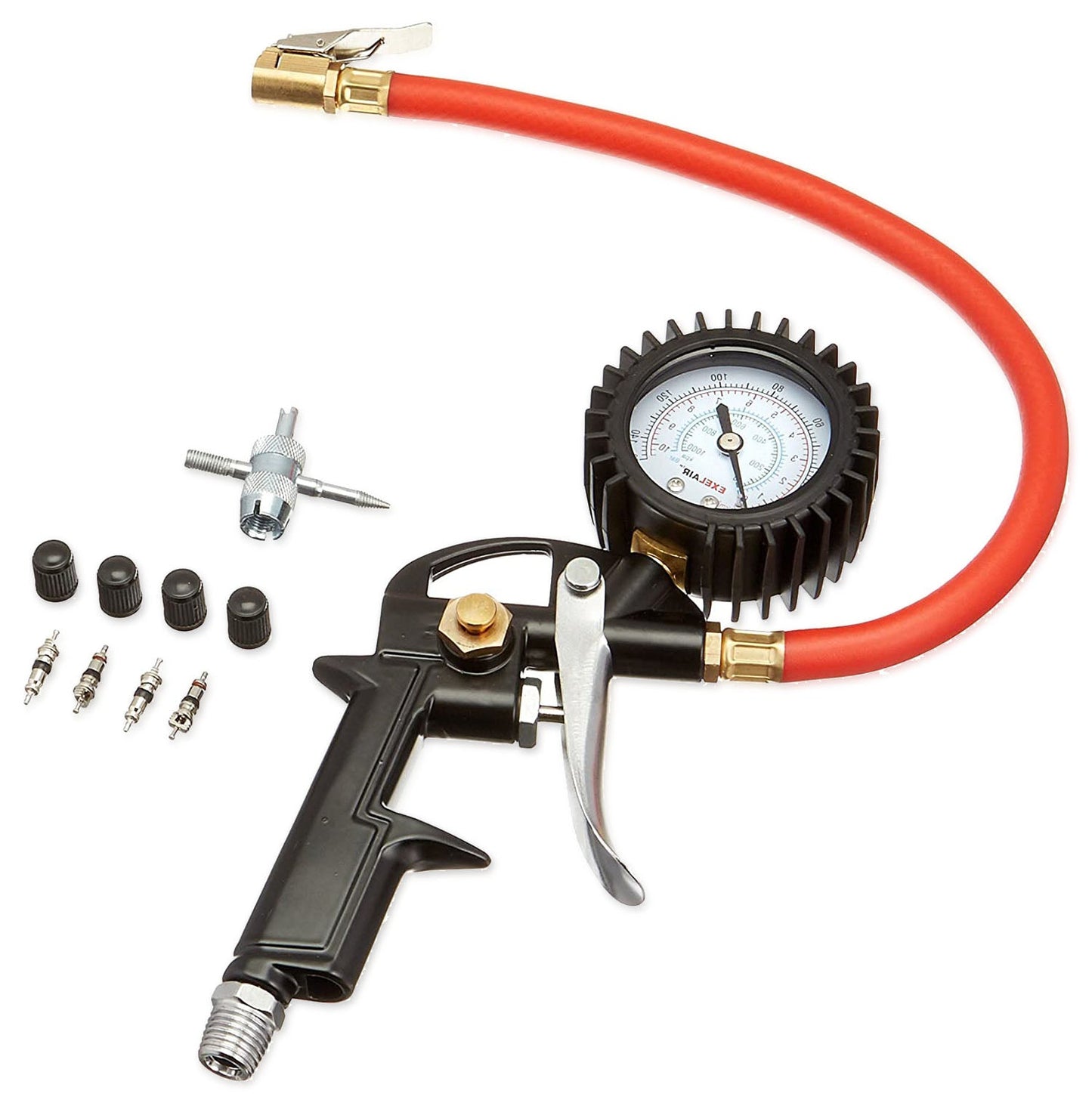  Milton Exelair 10 Piece Pistol Grip Tire Inflator Kit And Accessories EX0510PKIT(Analog Pistol Grip Tire Inflator Deflator Gauge Kit 13 Air Hose Valve Accessories Exelair By Milton Ex0510pkit)