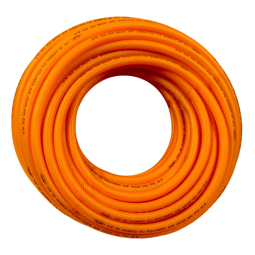  Invincible 1/4" X 100 Ft Air Hose With Bend Restrictors Never Kink High Flow Hybrid Polymer UV, Ozone, Cracking, Chemical, And Oil Resistant FA14100RC/3(1 4 X 100 Foot Orange Hose With Reusable Fittings Air Quick Couplers)