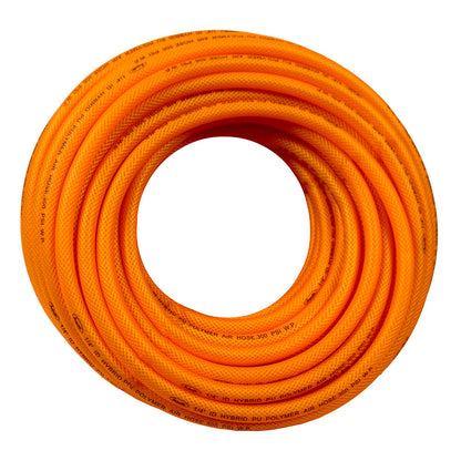  Invincible 1/4" X 100 Ft Air Hose With Bend Restrictors Never Kink High Flow Hybrid Polymer UV, Ozone, Cracking, Chemical, And Oil Resistant FA14100RC/3(1 4 X 100 Foot Orange Hose With Reusable Fittings Air Quick Couplers)