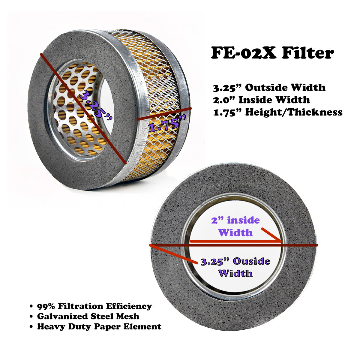  Universal Air Compressor Air Intake Filter Element 3.25" OD 1.75" Tall(Universal Air Compressor Air Intake Filter Element 3 25 Od 1 75 Tall)
