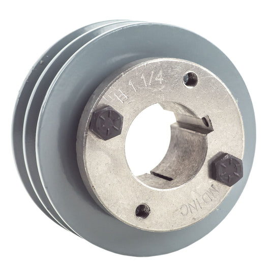  Cast Iron 3.5" Dual Groove Belt A Section 4L Pulley W/ 1-1/4" Sheave Bushing(Cast Iron 3 5 Dual Groove Belt A Section 4l Pulley W 1 1 4 Sheave Bushing)