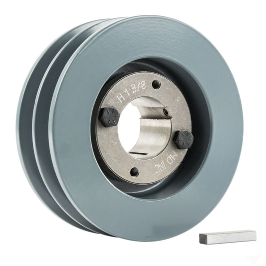  2BK50H Cast Iron 4.75" Dual Groove Pulley 2 Belt B Section 5L With 1-3/8" Sheave Bushing(Cast Iron 4 75 Dual Groove Belt B Section 5l Pulley W 1 3 8 Sheave Bushing)