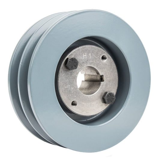  2BK50H Cast Iron 4.75" Dual Groove Pulley 2 Belt B Section 5L With 1" Sheave Bushing(Cast Iron 4 75 2 Groove Dual Belt B Section 5l Pulley W 1 Sheave Bushing)