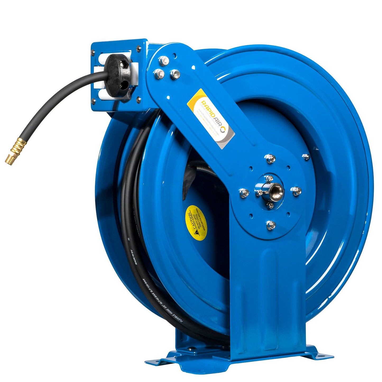  Rapidair 3/8" X 75' Dual Arm Steel Hose Reel 1/2" Inlet 1/4" Outlet R-03075(Rapidair 3 8 X 75 Hose Reel 1 2 Inlet 1 4 Npt Outlet Blue Dual Arm Metal R 03075)