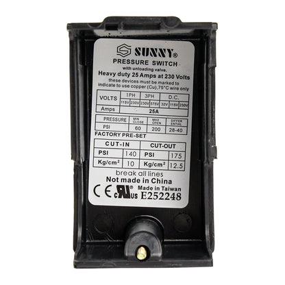 Sunny 4 Port 25 Amp 140-175 PSI Heavy Duty Air Compressor Pressure Switch(4 Port 25 Amp 140 175 Psi Heavy Duty Air Compressor Pressure Switch)