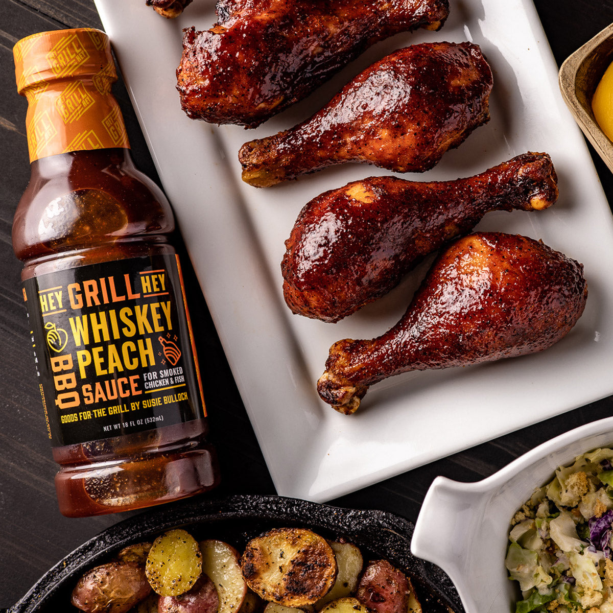  Hey Grill Hey Whiskey Peach BBQ Sauce 16 Oz Chicken Fish Pork Onion Vinegar(Hey Grill Hey Whiskey Peach Bbq Sauce 16 Oz)