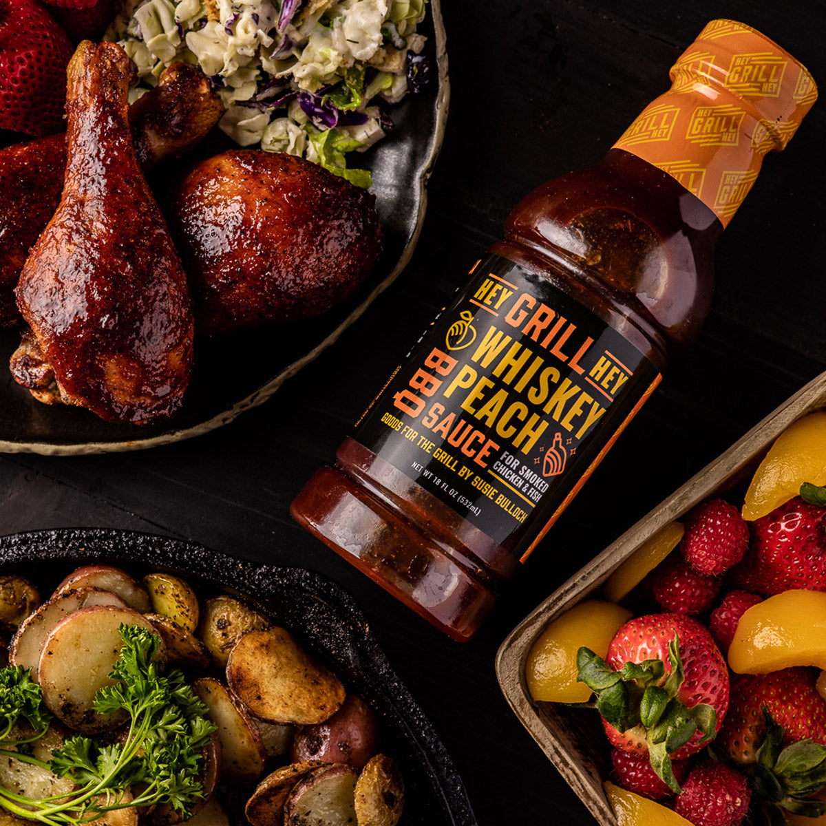  Hey Grill Hey Whiskey Peach BBQ Sauce 16 Oz Chicken Fish Pork Onion Vinegar(Hey Grill Hey Whiskey Peach Bbq Sauce 16 Oz)