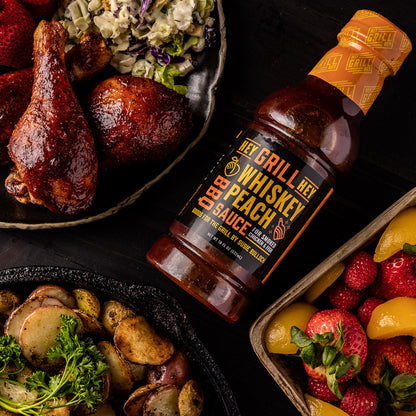  Hey Grill Hey Whiskey Peach BBQ Sauce 16 Oz Chicken Fish Pork Onion Vinegar(Hey Grill Hey Whiskey Peach Bbq Sauce 16 Oz)