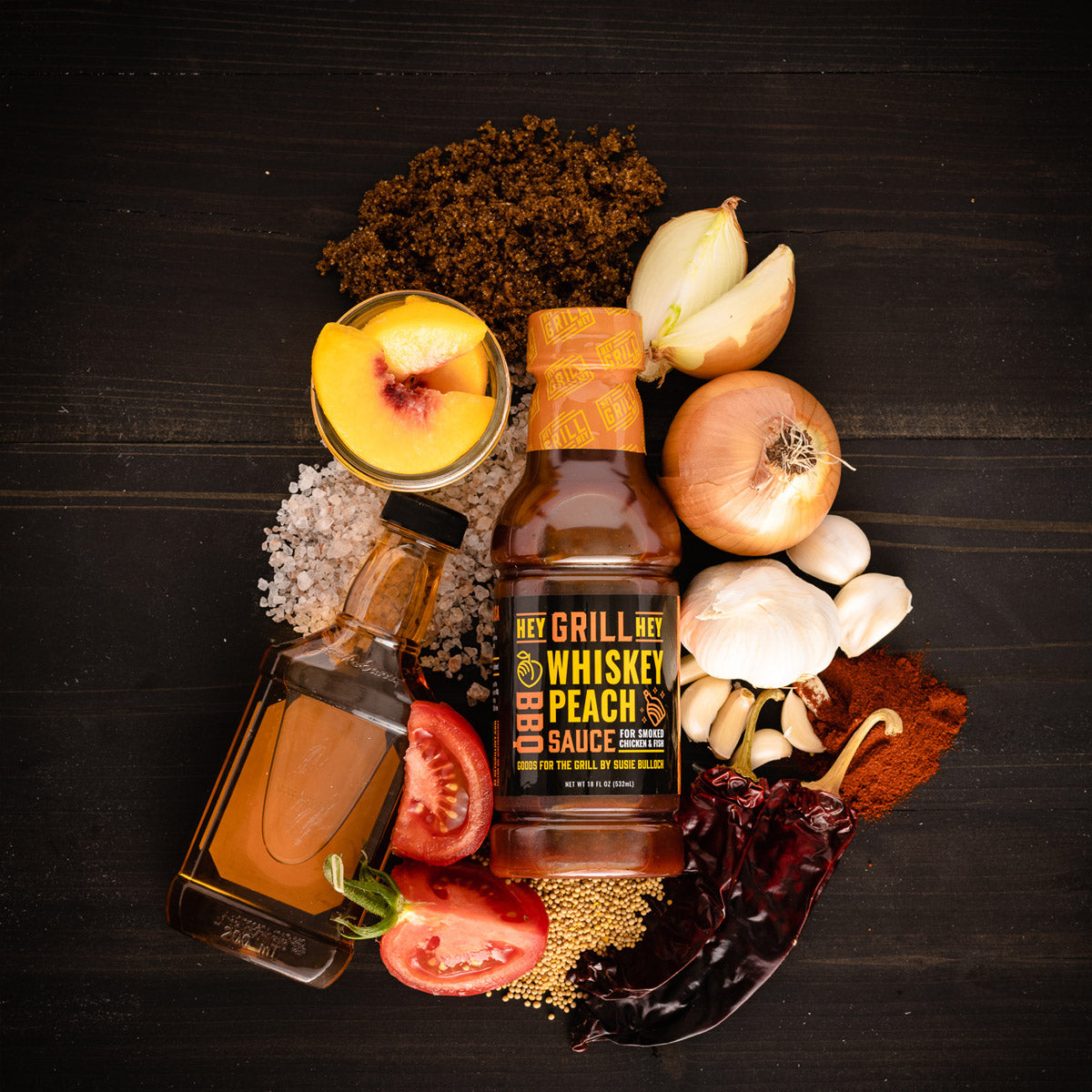  Hey Grill Hey Whiskey Peach BBQ Sauce 16 Oz Chicken Fish Pork Onion Vinegar(Hey Grill Hey Whiskey Peach Bbq Sauce 16 Oz)