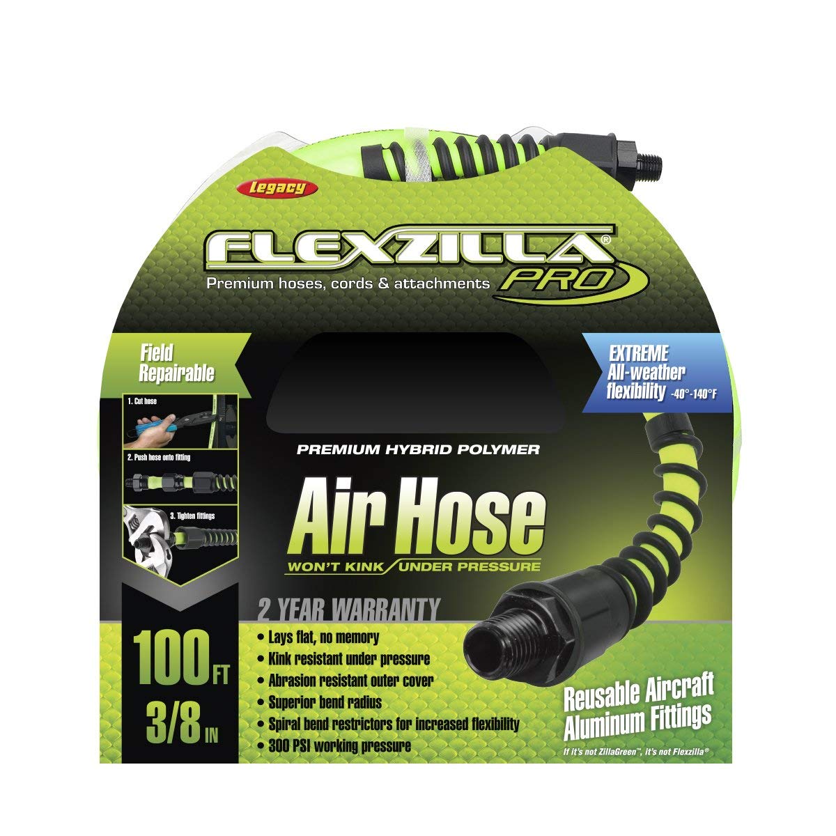 Legacy Flexzilla Pro Field Repairable 3/8" X 100' Air Hose(Flexzilla Pro Field Repairable 3 8 X 100 Air Hose)