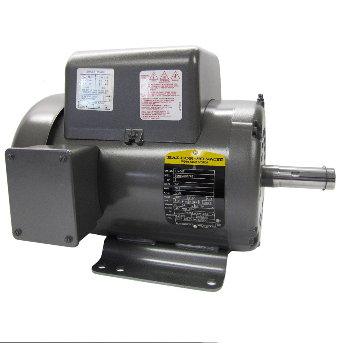  Baldor L1430T 5 HP Single Phase Electric Motor 1725 RPM 184T Frame 230V ODTF(Baldor 5 Hp Single Phase Electric Compressor Motor 184t Frame 230v 1725 Rpm)