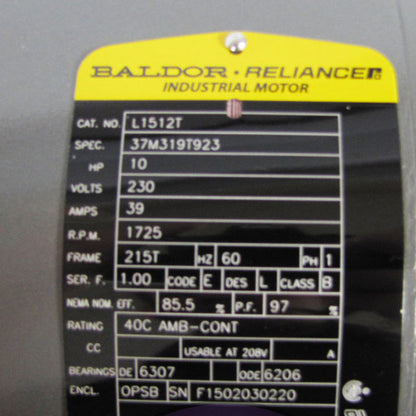  Baldor L1512T 10 HP Single Phase Electric Motor 1725 RPM 215T Frame 230V OPSB(Baldor 10 Hp Single Phase Electric Compressor Motor 215t Frame 230v 1725 Rpm)