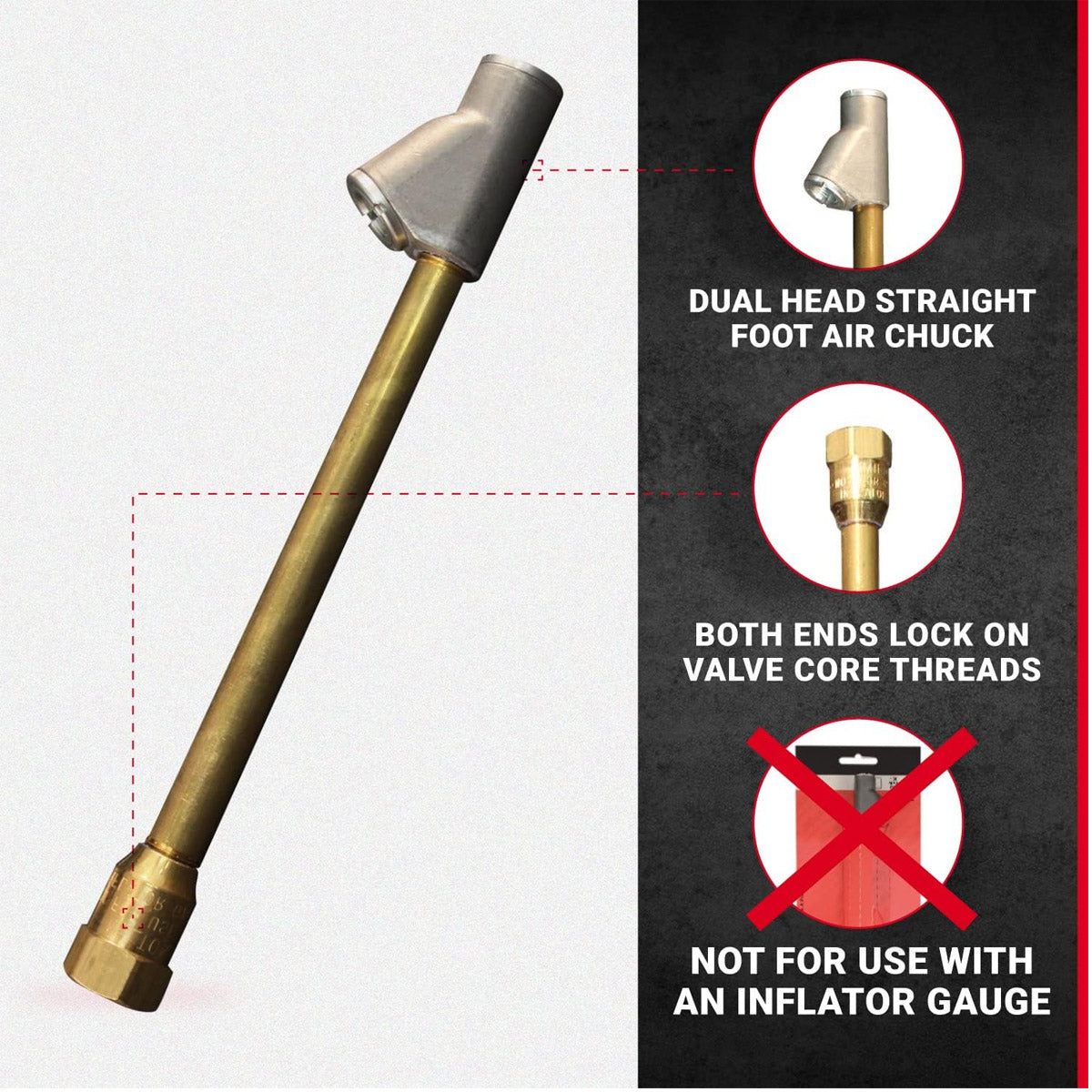  Milton S-693 Dual Head Straight Foot Air Chuck Tire Pressure Gauge 1/4" FNPT(Milton Dual Hd Str Foot Air Chuck Inner Duals)