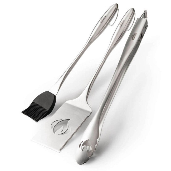  Napoleon 3 Piece Grill Tool Set Stainless Steel Curved Handles With Hanging Loop(Pro Stainless Steel 3 Piece Tool Set)