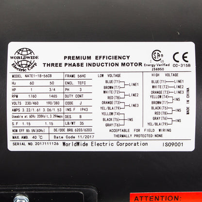  1 HP 3 Phase Electric Motor 1760 RPM 56HC Frame 230/460V TEFC C-Face(1 Hp Electric Motor 3 Phase 56c Frame 1800 Rpm Tefc 208 230 460 Volt New)