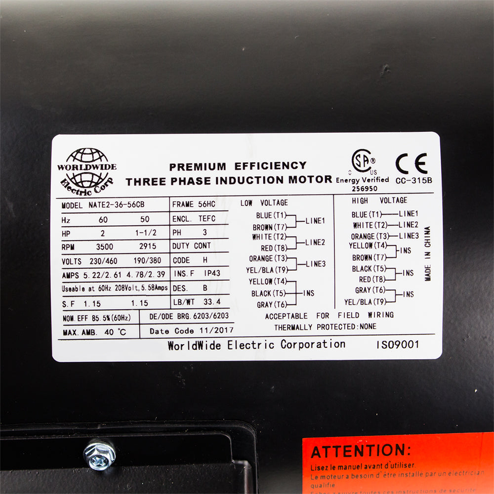  2 HP 3 Phase Electric Motor 3500 RPM 56HC Frame 230/460V TEFC C-Face(2 Hp Electric Motor 3 Phase 56c Frame 3600 Rpm Tefc 208 230 460 Volt New)