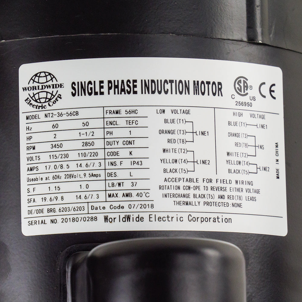  2 HP Single Phase Electric Motor 3450 RPM 56HC Frame 115/230V TEFC C-Face(2 Hp Electric Motor Single Phase 56hc Frame 3450 Rpm Tefc 115 230v C Face)