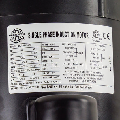  2 HP Single Phase Electric Motor 3450 RPM 56HC Frame 115/230V TEFC C-Face(2 Hp Electric Motor Single Phase 56hc Frame 3450 Rpm Tefc 115 230v C Face)