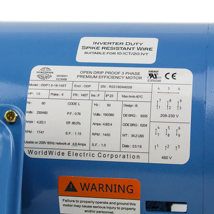  1.5 HP 3 Phase Electric Motor 1750 RPM 145T Frame 230/460V ODP(1 5 Hp 3 Phase Electric Motor 1800 Rpm 145t Frame Odp Open Drip Proof 230 460v)