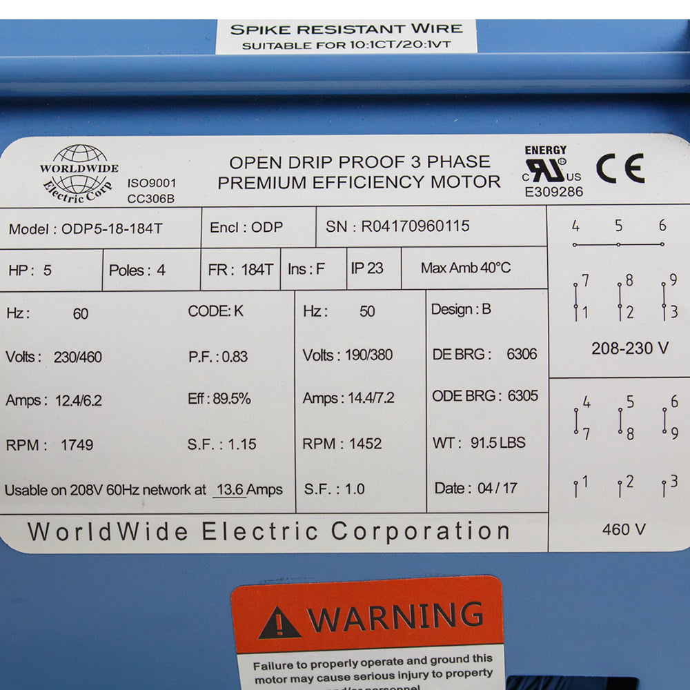  5 HP 3 Phase Electric Motor 1749 RPM 184T Frame 230/460V ODP(5 Hp 3 Phase Electric Motor 1800 Rpm 184t Frame Odp Open Drip Proof 230 460v)