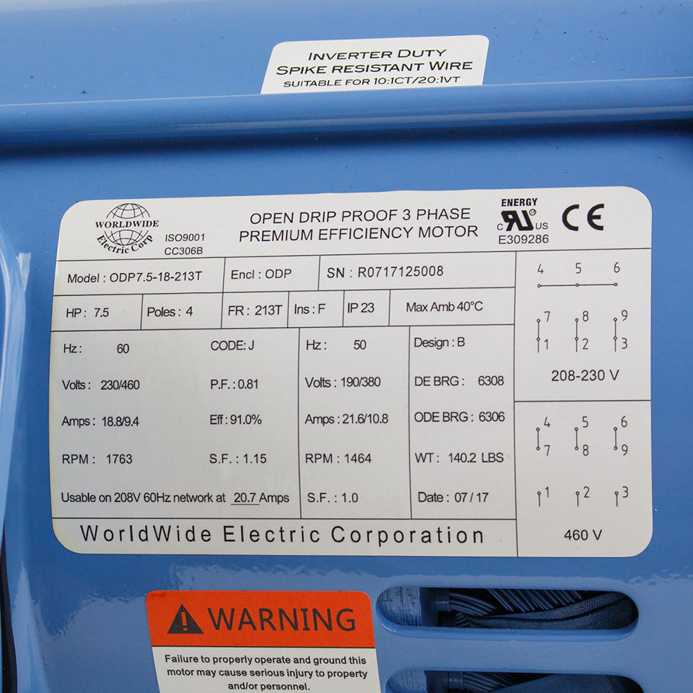  7.5 HP 3 Phase Electric Motor 1763 RPM 213T Frame 230/460V ODP(7 5 Hp 3 Phase Electric Motor 1800 Rpm 213t Frame Odp Open Drip Proof 230 460v)