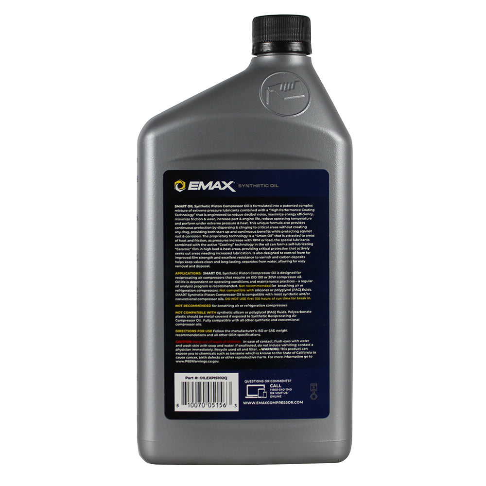  EMAX Smart Oil Piston Compressor Synthetic Oil 1 Qt OILEXPIS102C(Emax Smart Oil Piston Compressor Synthetic)