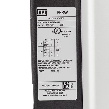  WEG 5 HP Three Phase Magnetic Starter Electric Motor Control NEMA4X 208-240 Volt(Weg 5 Hp Three Phase Magnetic Starter Electric Motor Control Nema4x 208 240 Volt)