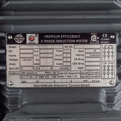  1 HP 3 Phase Electric Motor 1755 RPM 143T Frame 230/460V TEFC(1 Hp 3 Phase Electric Motor 1800 Rpm 143t Frame Tefc 230 460v Premium Efficiency)