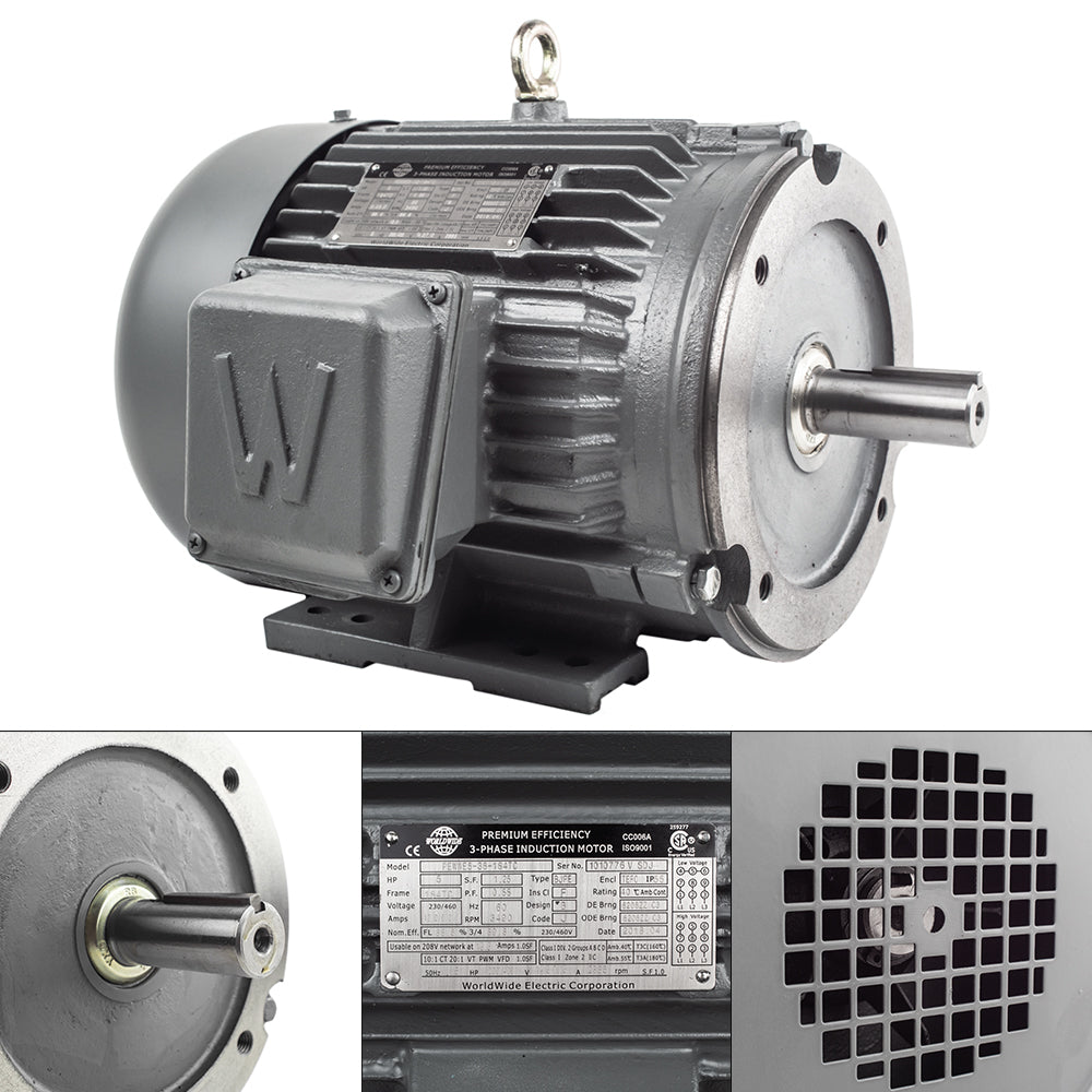  5 HP 3 Phase Electric Motor 3490 RPM 184TC Frame 230/460V TEFC C-Face(5 Hp 3 Phase Electric Motor C Face 3600 Rpm 184tc Tefc 230 460 Volt Severe Duty)