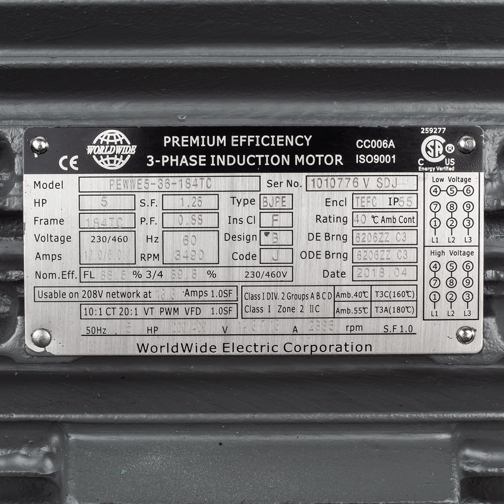  5 HP 3 Phase Electric Motor 3490 RPM 184TC Frame 230/460V TEFC C-Face(5 Hp 3 Phase Electric Motor C Face 3600 Rpm 184tc Tefc 230 460 Volt Severe Duty)