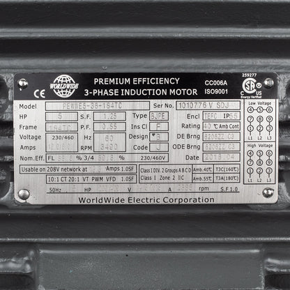  5 HP 3 Phase Electric Motor 3490 RPM 184TC Frame 230/460V TEFC C-Face(5 Hp 3 Phase Electric Motor C Face 3600 Rpm 184tc Tefc 230 460 Volt Severe Duty)