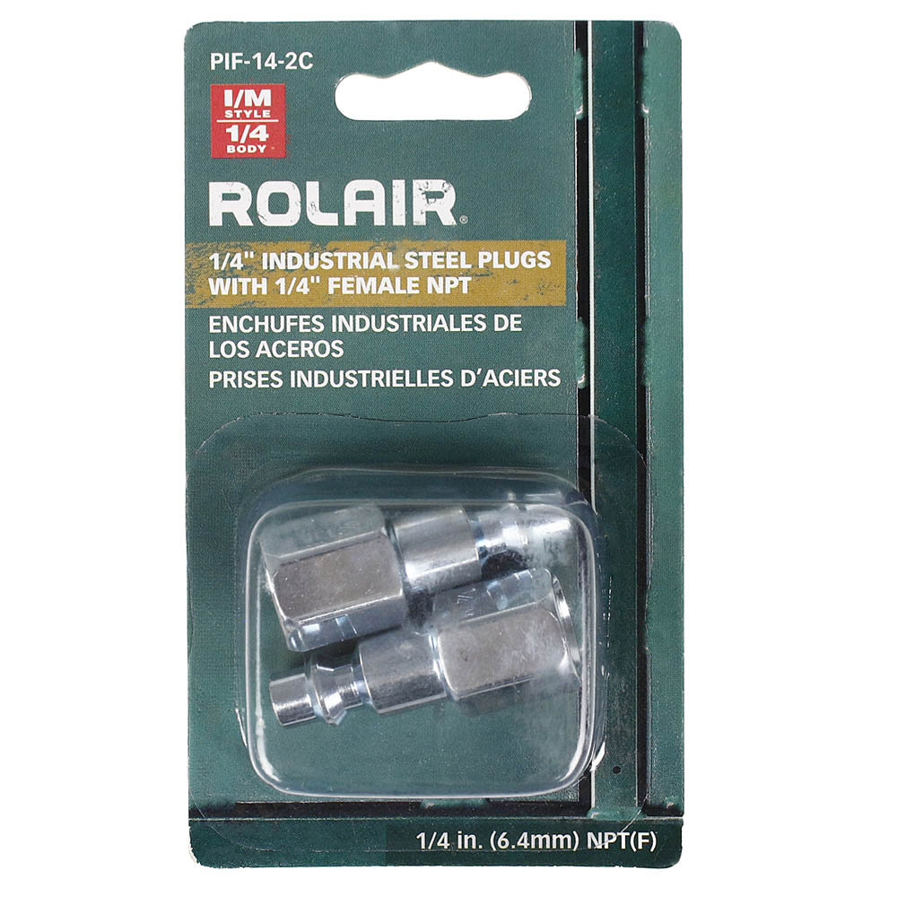  Rolair 1/4" Industrial I/M Steel Plugs With 1/4" Female NPT 2 Pack PIF-14-2C(Rolair Female 1 4 Industrial Plug Set)