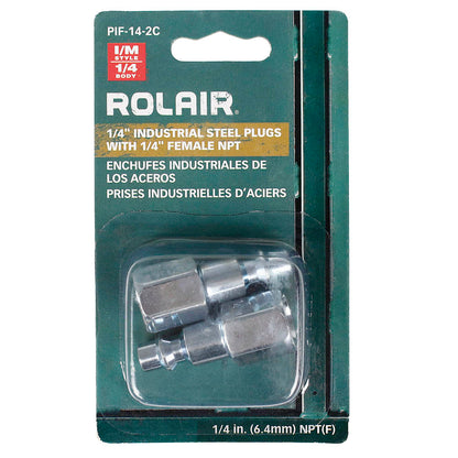  Rolair 1/4" Industrial I/M Steel Plugs With 1/4" Female NPT 2 Pack PIF-14-2C(Rolair Female 1 4 Industrial Plug Set)