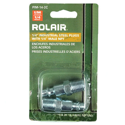  1/4" Industrial I/M Style Steel Plug With 1/4" Male NPT Thread Pair Rolair PIM-14-2C(Rolair Male 1 4 Industrial Plug)