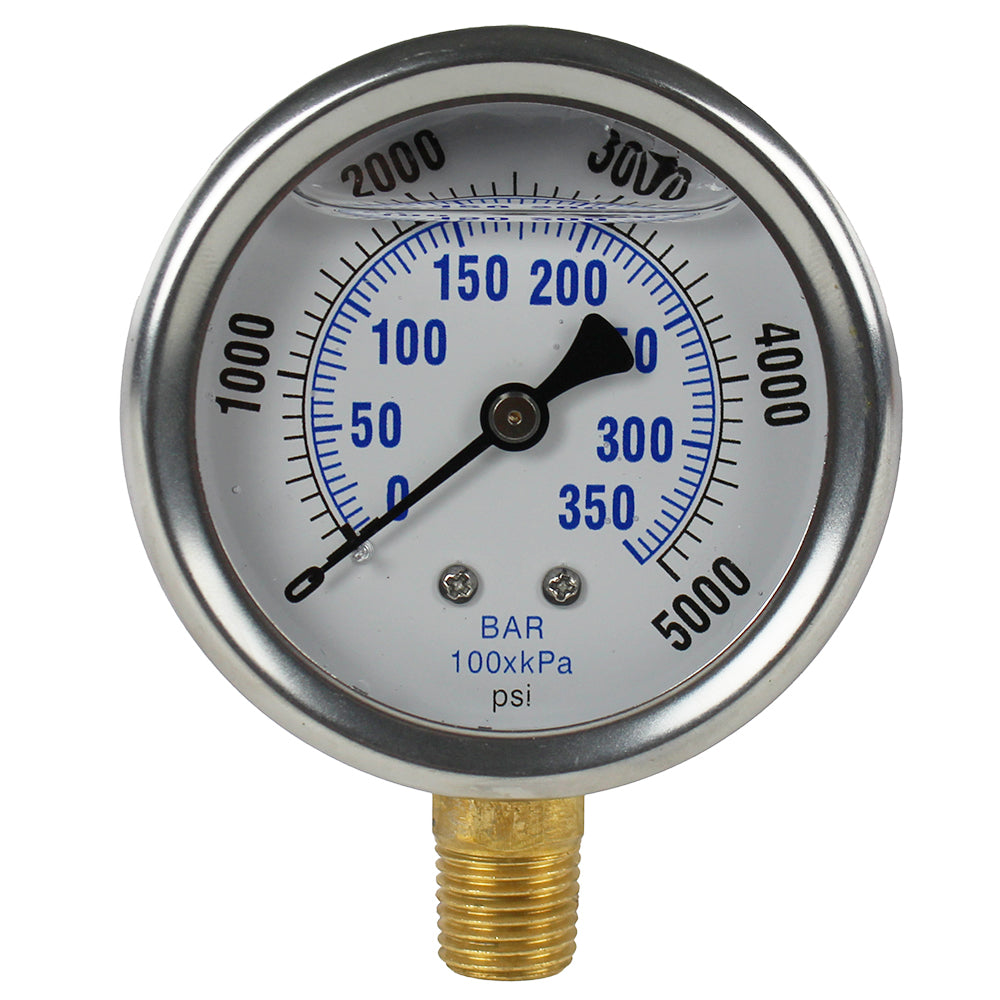  Liquid Filled 0-5,000 PSI Lower Side Mount Air Pressure Gauge With 2.5" Face(Liquid Filled 0 5 000 Psi Lower Side Mount Air Pressure Gauge With 2 5 Face)