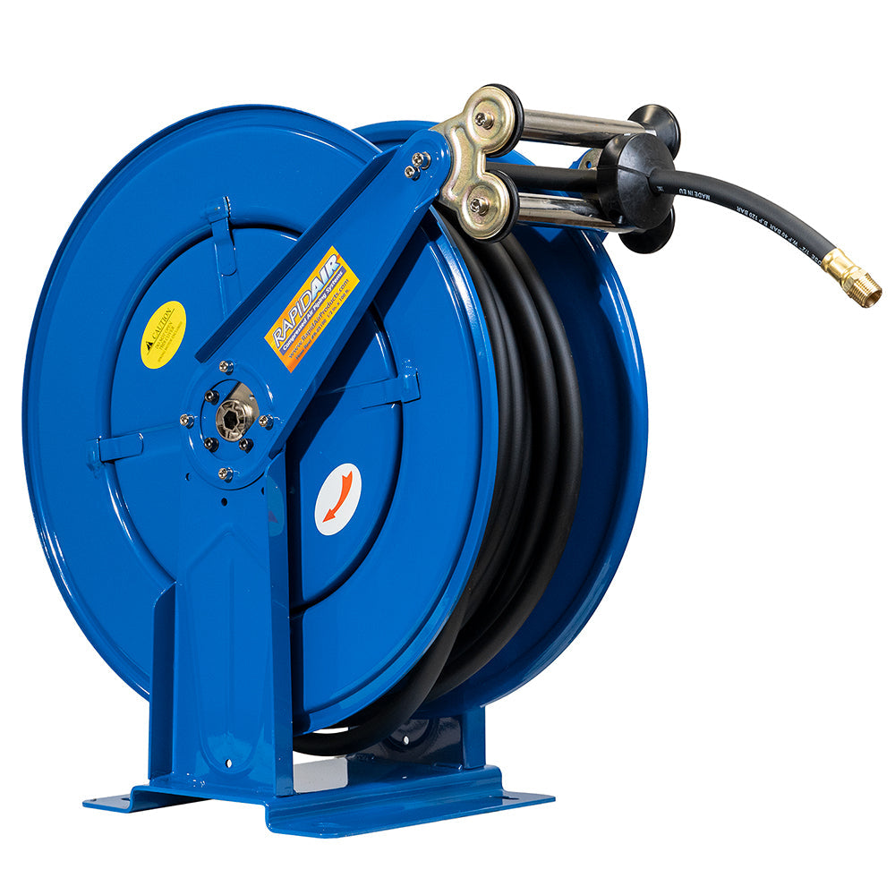  Rapidair 1/2" X 100' Dual Arm Steel Hose Reel 1/2" Inlet And Outlet R-05100(Rapidair 1 2 X 100 Ft Hose Reel 1 2 Inlet X 1 2 Npt Outlet Blue Dual Arm Metal R 05100)