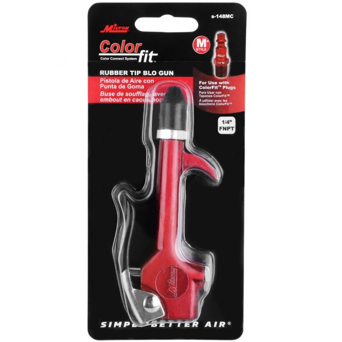  Milton S-148MC Blowgun Lever Hook Style 1/4" NPT M Style Compatible Rubber Tip(1 4 Npt Lever Blow Gun Tool Rubber Tip Nozzle Colorfit By Milton Red S 148mc)