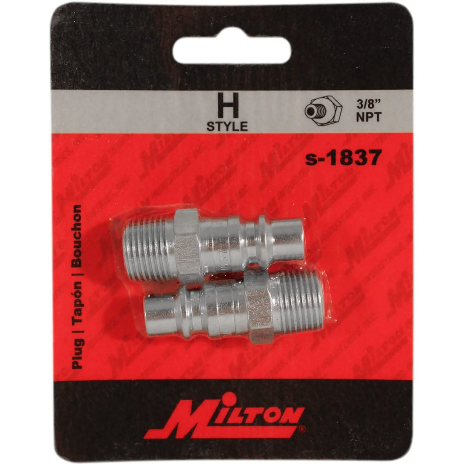  Milton H Style Plugs 3/8" Male NPT Steel Quick Release Plugs S-1837 Two Pack(3 8 Mnpt H Style Plug Hardened Steel 300 Psi Max Pressure Milton S 1837)