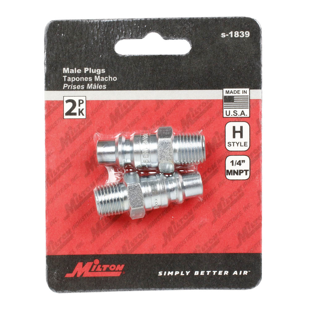  Milton H Style Plugs 1/4" Male NPT SteelQuick Release Plugs S-1839 2 Pack(Milton 1 4 Male Plug 2 Pack)