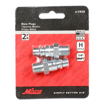  Milton H Style Plugs 1/4" Male NPT SteelQuick Release Plugs S-1839 2 Pack(Milton 1 4 Male Plug 2 Pack)