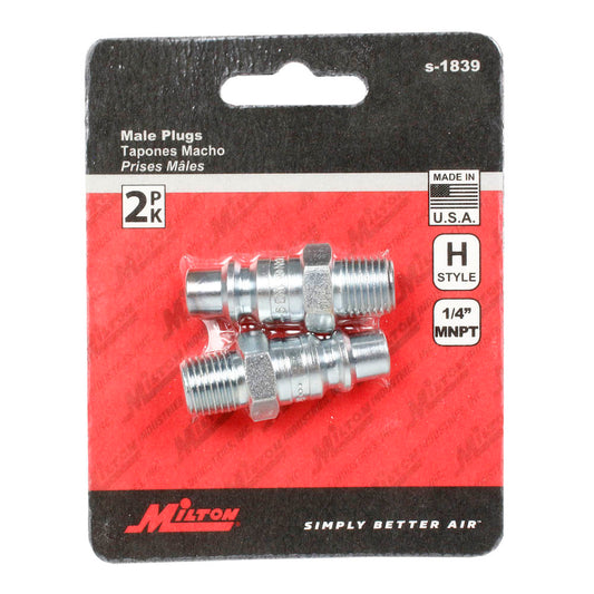  Milton H Style Plugs 1/4" Male NPT SteelQuick Release Plugs S-1839 2 Pack(Milton 1 4 Male Plug 2 Pack)