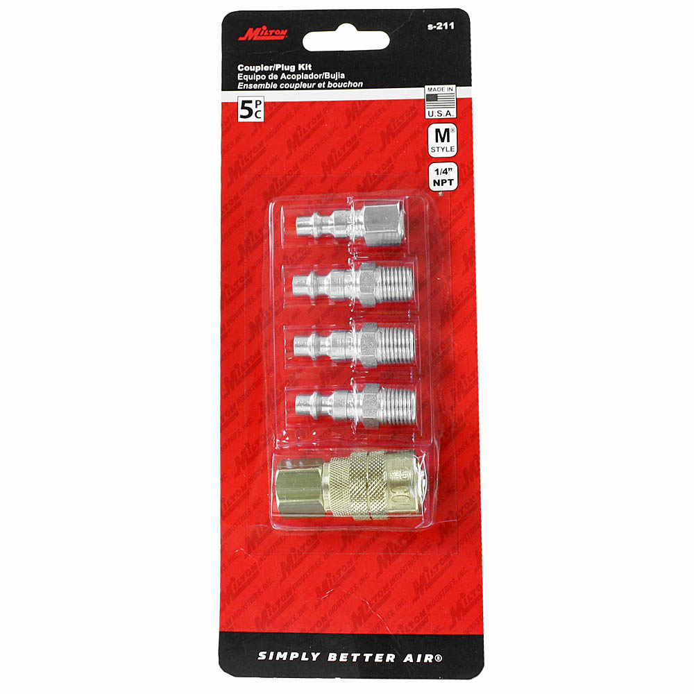  Milton S-211 5 Piece M Style Coupler And Plug Kit 1/4" NPT Made In The U.S.A.(5 Piece 1 4 Npt M Style Coupler And Plug Kit Milton S 211)