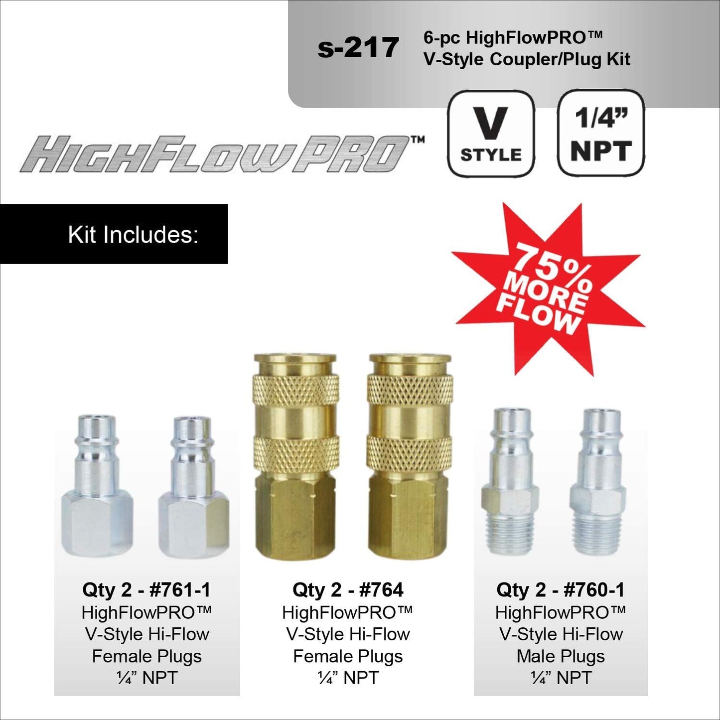  Milton S-217 V Style European Interchange Air Coupler And Plug Kit 1/4" NPT(1 4 Npt Highflowpro V Style European Interchange Air Coupler Plug Fitting Kit 6 Piece Milton S 217)
