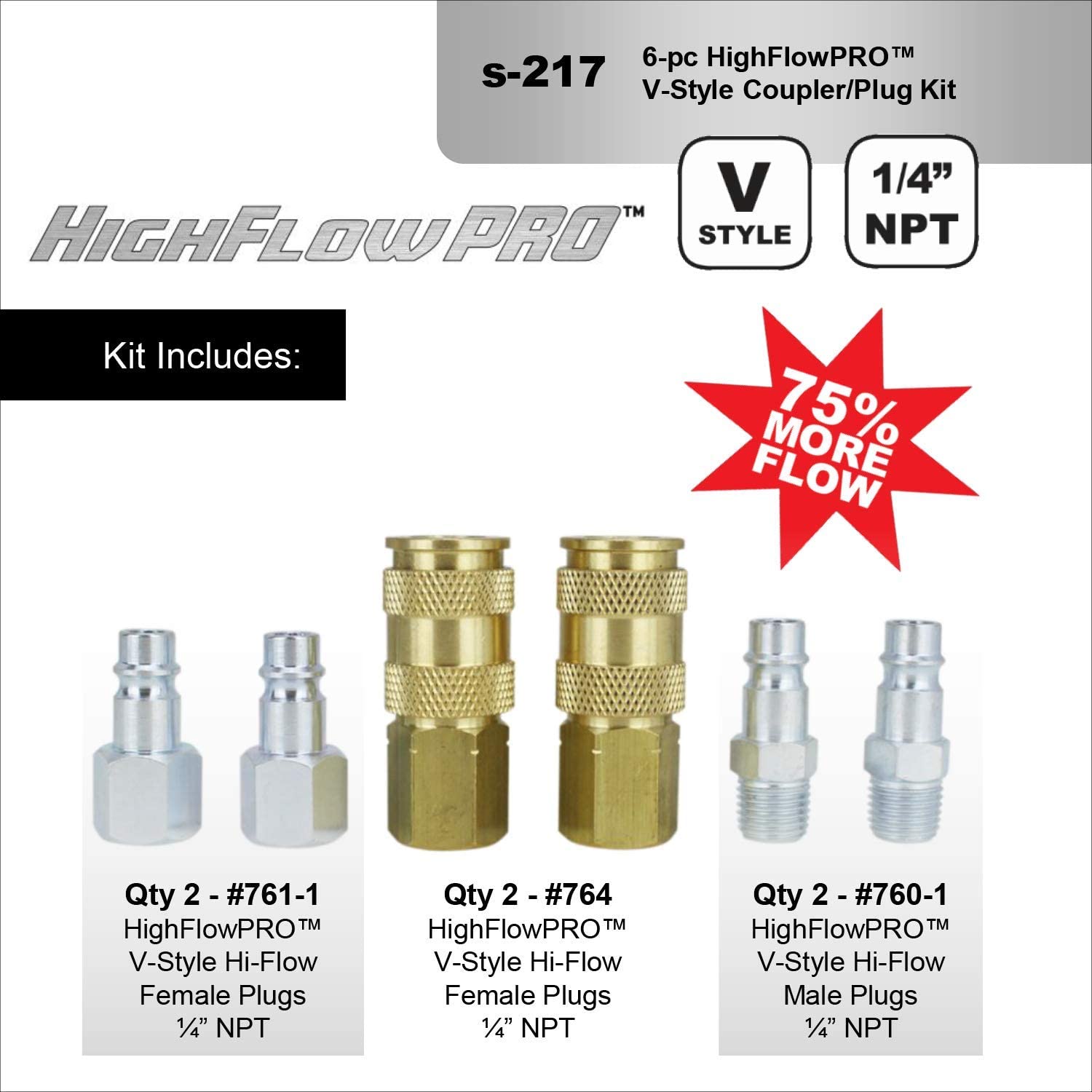  Milton S-217 V Style European Interchange Air Coupler And Plug Kit 1/4" NPT(1 4 Npt Highflowpro V Style European Interchange Air Coupler Plug Fitting Kit 6 Piece Milton S 217)