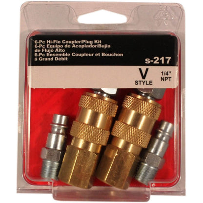  Milton S-217 V Style European Interchange Air Coupler And Plug Kit 1/4" NPT(1 4 Npt Highflowpro V Style European Interchange Air Coupler Plug Fitting Kit 6 Piece Milton S 217)
