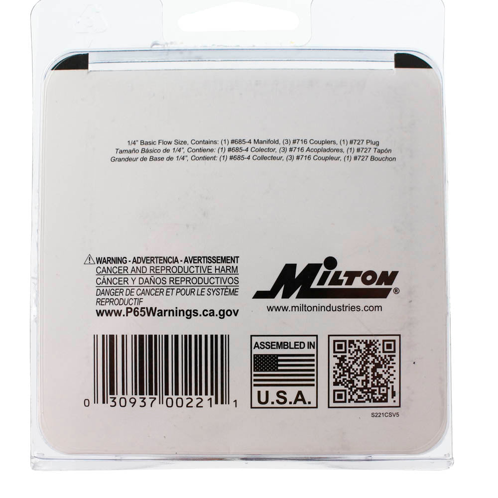  Milton M Style 3 In 1 Manifold Kit 5 Piece Coupler And Plug Set 1/4" NPT S-221(1 4 Npt M Style 3 In 1 Manifold Kit 5 Piece Set Milton S 221)