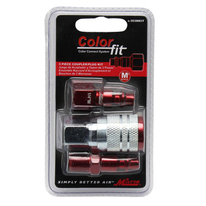  Milton ColorFit M Style Coupler And Plug Kit 1/4" NPT 3 Pieces S-303MKIT Red(Colorfit M Style Coupler Plug Kit Red 1 4 Npt 3 Piece Set Steel Milton S 303mkit)